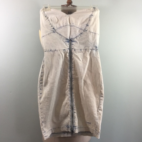 Bleached Denim Strapless Dress